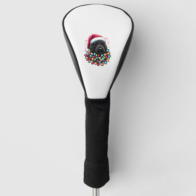 Black Labradoodle Weihnachtsbaum Xmas Lights Doodl Golf Headcover (Vorderseite)
