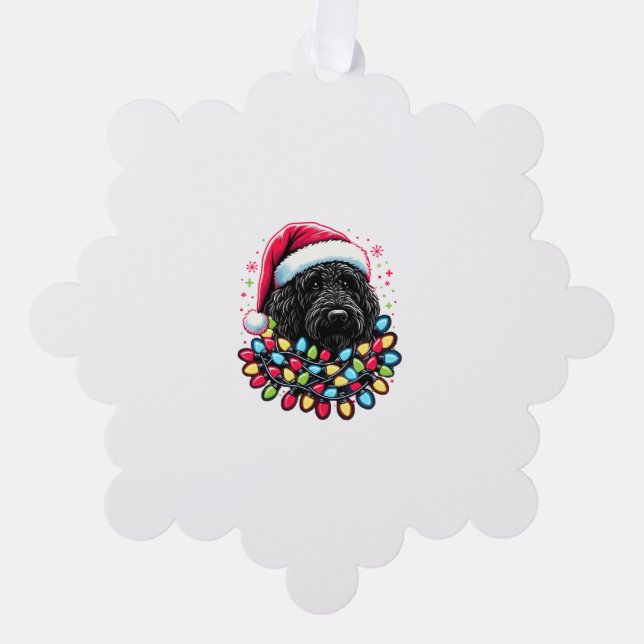 Black Labradoodle Weihnachtsbaum Xmas Lights Doodl Ornament Karte (Vorderseite)