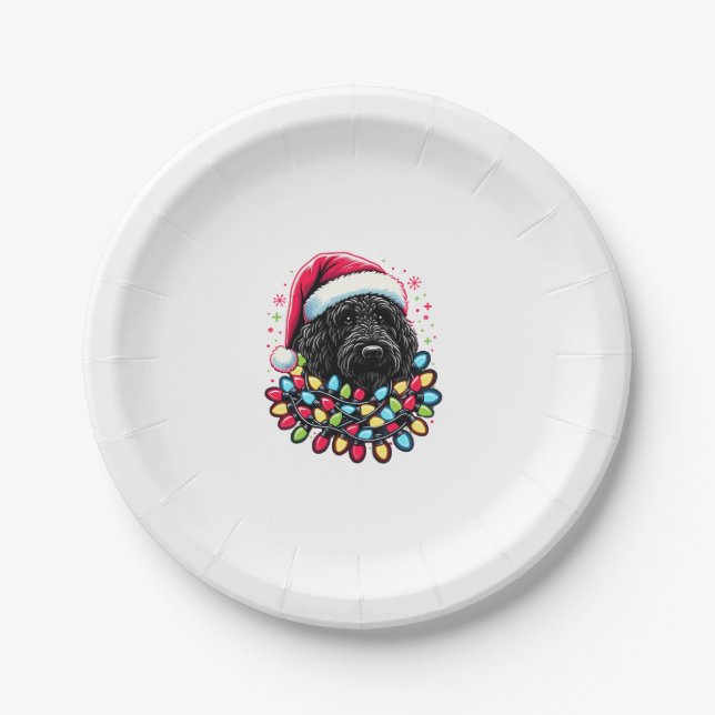 Black Labradoodle Weihnachtsbaum Xmas Lights Doodl Pappteller (Vorderseite)