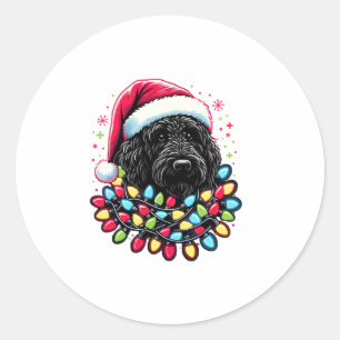 Black Labradoodle Weihnachtsbaum Xmas Lights Doodl Runder Aufkleber