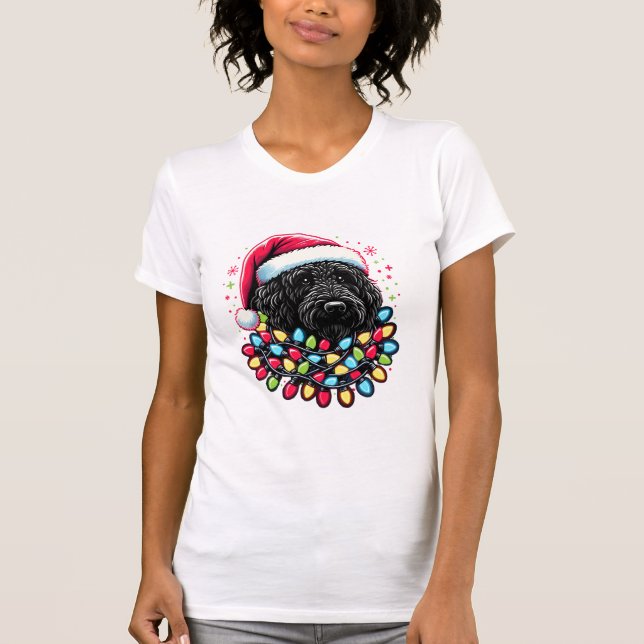 Black Labradoodle Weihnachtsbaum Xmas Lights Doodl T-Shirt (Vorderseite)