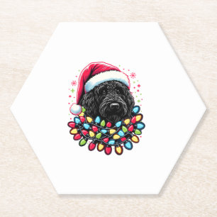 Black Labradoodle Weihnachtsbaum Xmas Lights Doodl Untersetzer