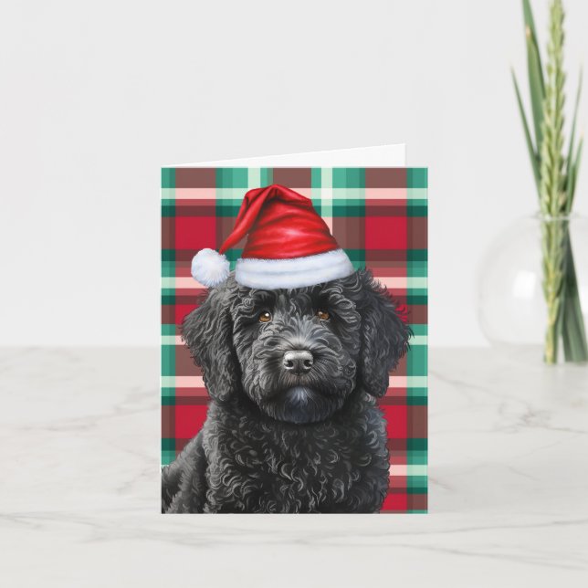 Black Labradoodle Weihnachtsfeiertag Kariert Feiertagskarte (Vorderseite)