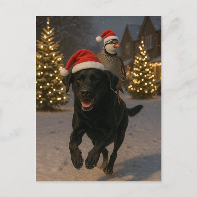 Black Labrador and Partridge Christmas postcard Postkarte (Vorderseite)