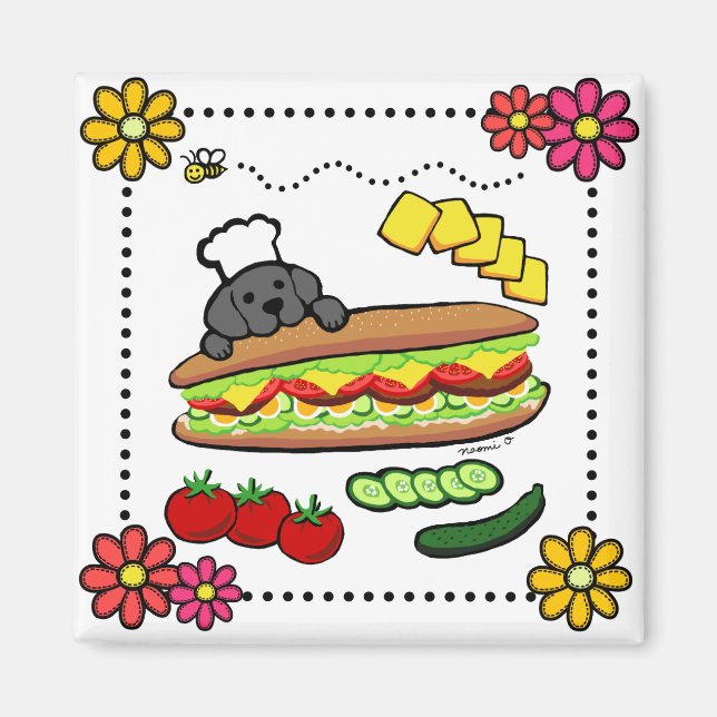 Black Labrador Bakery Cartoon Magnet (Vorne)