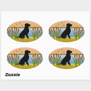 Black Labrador Bird Dog Sunset Ovaler Aufkleber