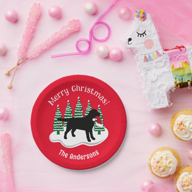 Black Labrador Christmas Evergreen Pappteller (Party)