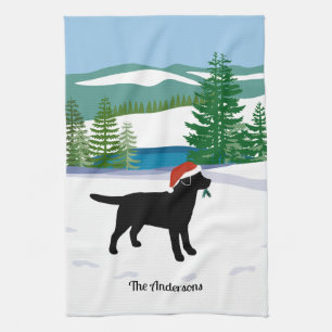 Black Labrador Christmas Evergreen Weihnachtsmannm Geschirrtuch