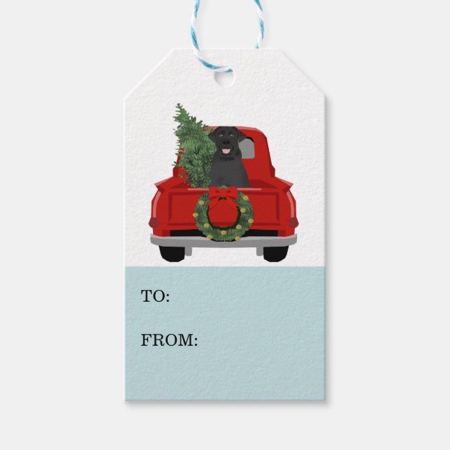 Black Labrador Christmas Hund Red Truck Geschenkanhänger (Vorderseite)