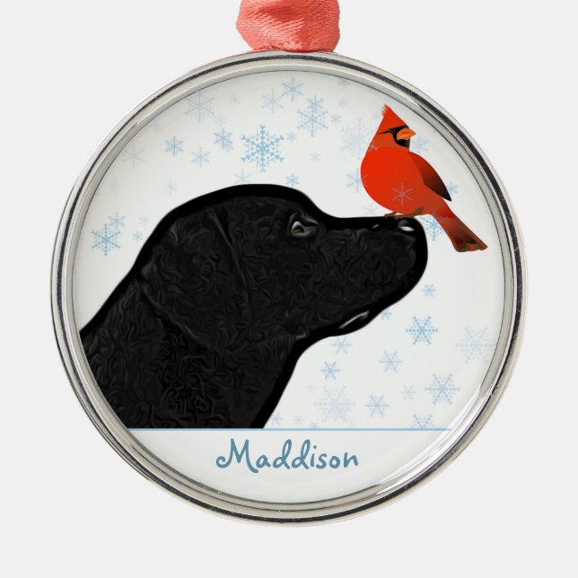 Black Labrador Christmas Kardinal - Niedlicher Hun Ornament Aus Metall (Vorne)