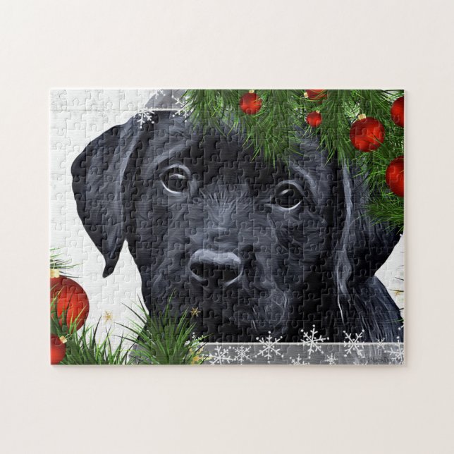 Black Labrador Christmas Puppy Dog (Horizontal)