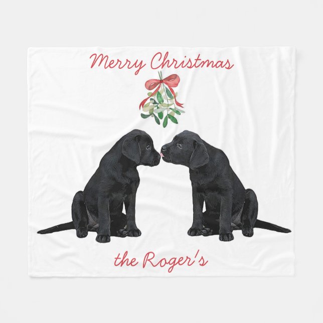 Black Labrador Christmas Puppy Fleecedecke (Vorderseite (Horizontal))