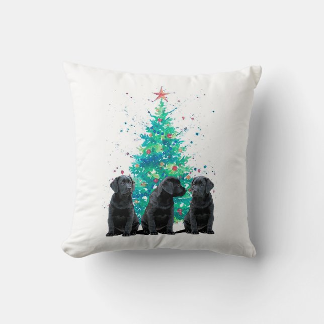 Black Labrador Christmas Puppy Kissen (Vorderseite)
