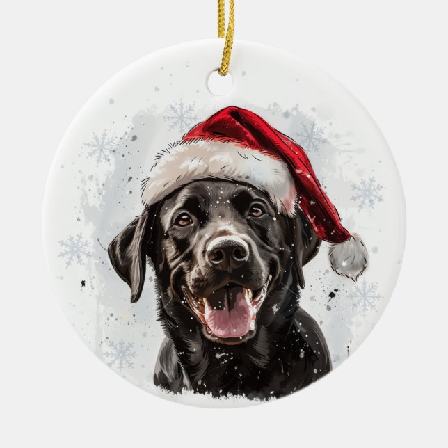 Black Labrador Dog Christmas Personalized Keramik Ornament (Vorne)