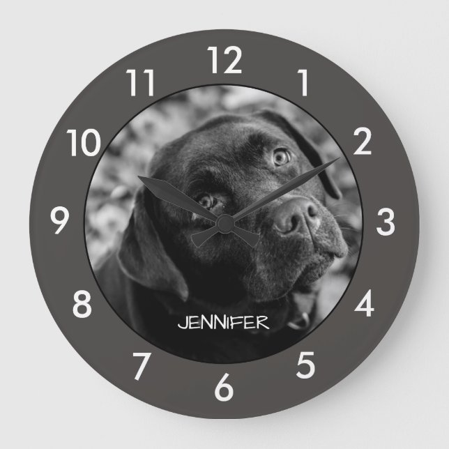 Black Labrador Dog Custom Large Clock Große Wanduhr (Vorderseite)