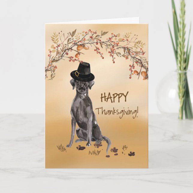 Black Labrador Funny Pilgrim Hat Erntedank Karte (Vorderseite)