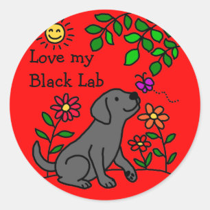 Black Labrador & Green Runder Aufkleber