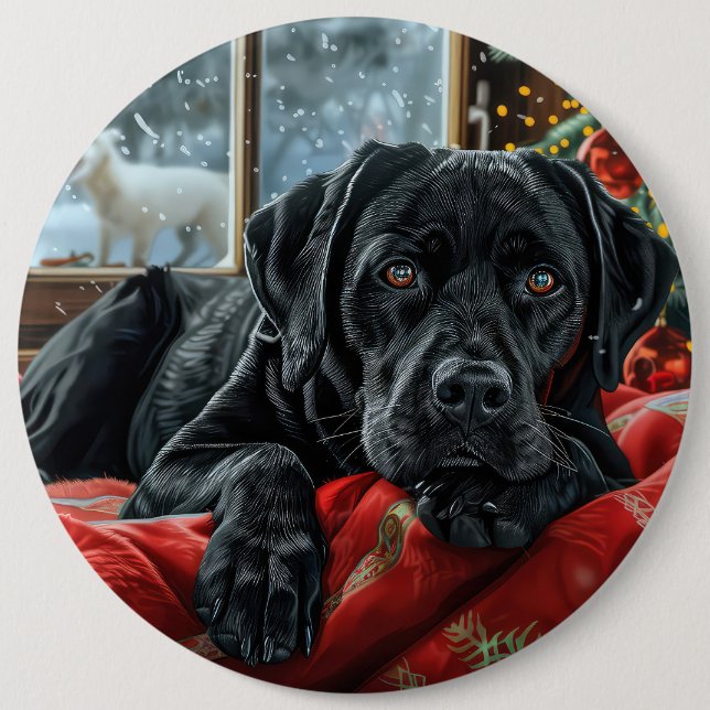 Black Labrador Hund Weihnachten Button (Vorderseite)