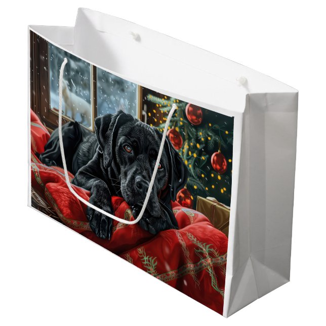 Black Labrador Hund Weihnachten Große Geschenktüte (Vorderseite Schrägansicht)
