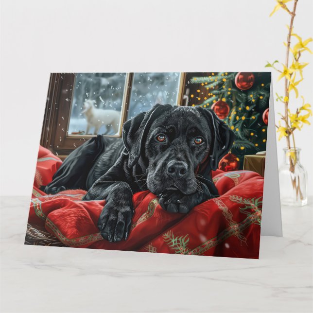 Black Labrador Hund Weihnachten Karte (Gelbe Blume)