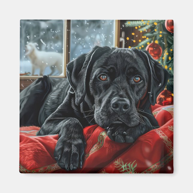 Black Labrador Hund Weihnachten Magnet (Vorne)
