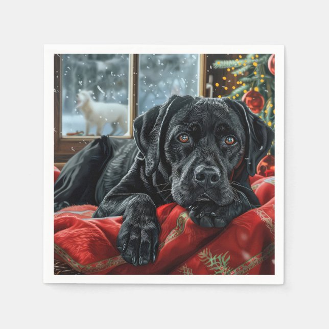 Black Labrador Hund Weihnachten Serviette (Vorderseite)