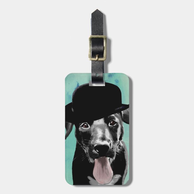 Black Labrador in Bowler Hat Gepäckanhänger (Vorderseite vertikal)