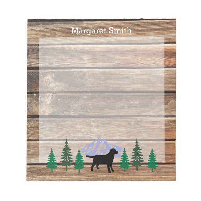 Black Labrador Kontur Evergreen Trees Notepad Notizblock (Vorderseite)