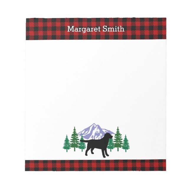 Black Labrador Kontur Evergreen Trees Notepad Notizblock (Vorderseite)