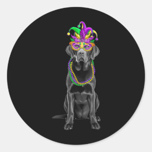 Black Labrador Mardi Gras Kostümperlen Maske Runder Aufkleber