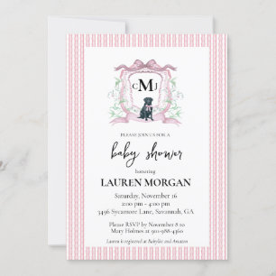 Black Labrador Monogram Pink Baby Shoounter Einladung