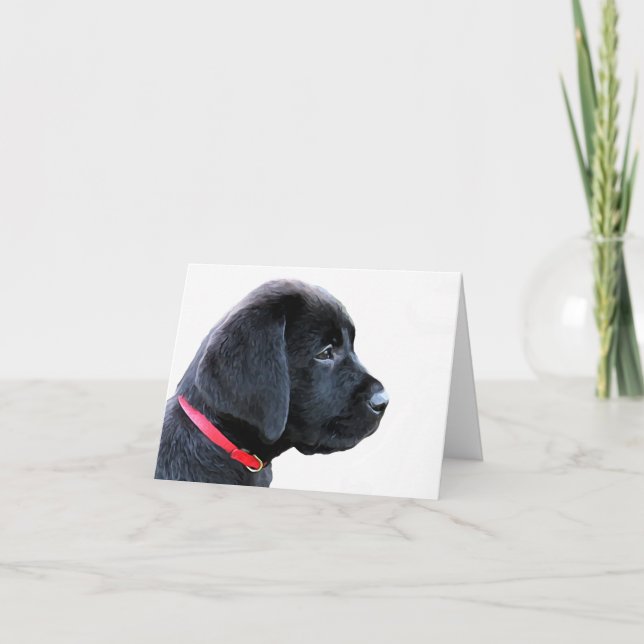 Black Labrador Niedlich Puppy Red Collar Niedliche Karte (Vorderseite)