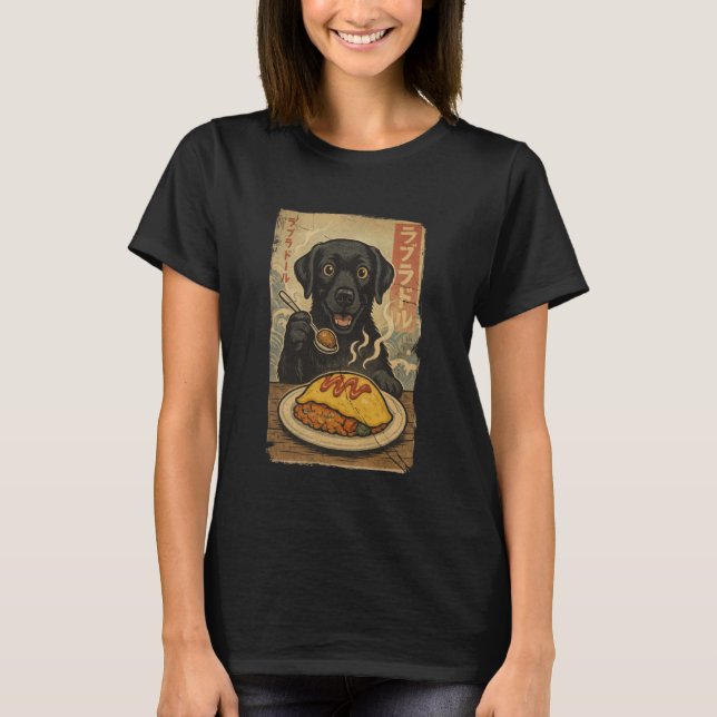 Black Labrador Omurice Series Funny Kawaii Ukiyo N T-Shirt (Vorderseite)
