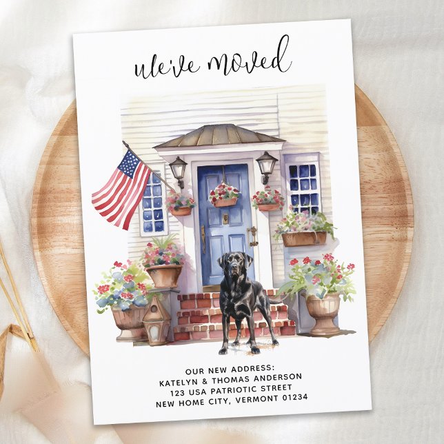 Black Labrador Patriotic Personalisiert Dog Moving Ankündigung (Von Creator hochgeladen)