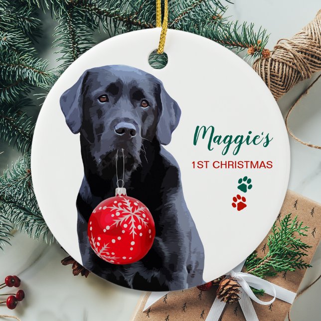 Black Labrador Personalized Cute Dog Christmas Keramik Ornament (Von Creator hochgeladen)