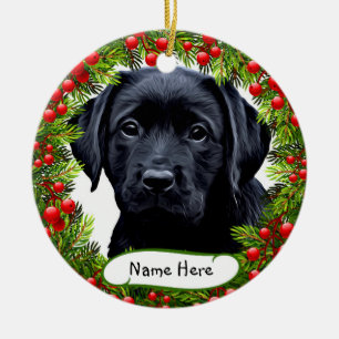 Black Labrador Pet Dog Wreath Ornement en céramiqu