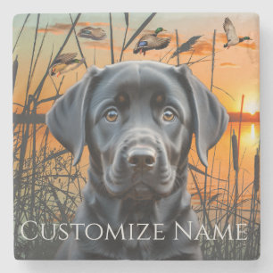 Black Labrador Puppy, maßgeschneiderte Hochzeitsge Steinuntersetzer