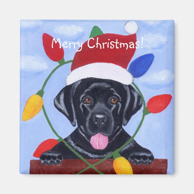 Black Labrador Puppy Santa Magnet (Vorne)