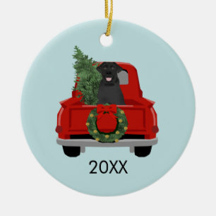 Black Labrador Red Christmas Truck Keramik Ornament