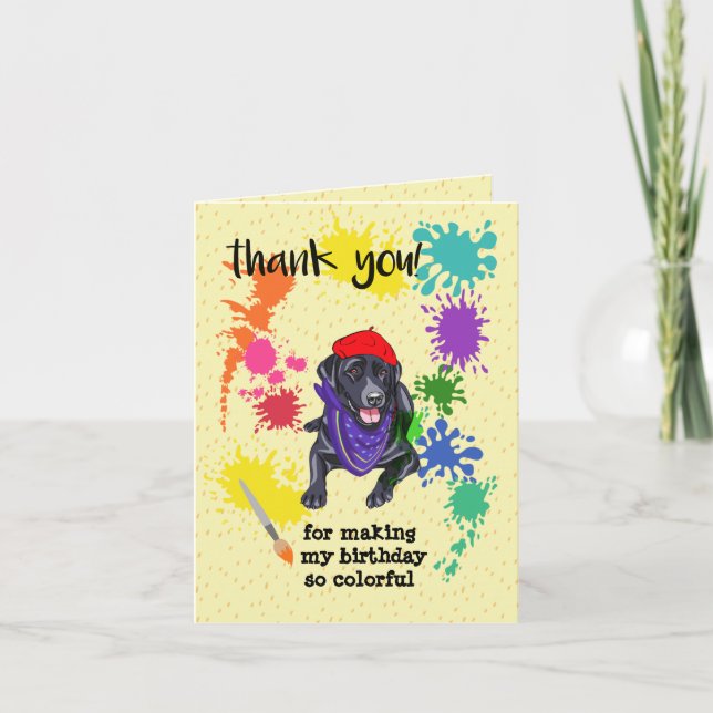 Black Labrador Retriever Art Birthday Party Dankeskarte (Vorderseite)