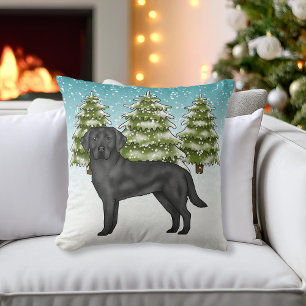Black Labrador Retriever Blue Snowy Winterwald Kissen