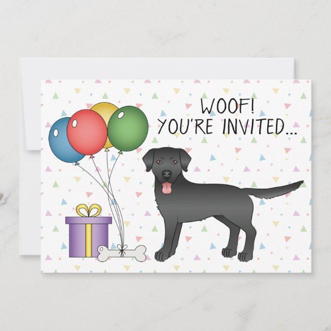 Black Labrador Retriever Cartoon Dog - Geburtstag Einladung (Vorderseite)