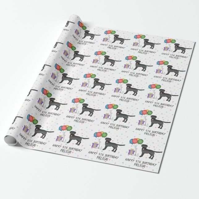 Black Labrador Retriever Cartoon Dog - Geburtstag Geschenkpapier (Ungerollt)
