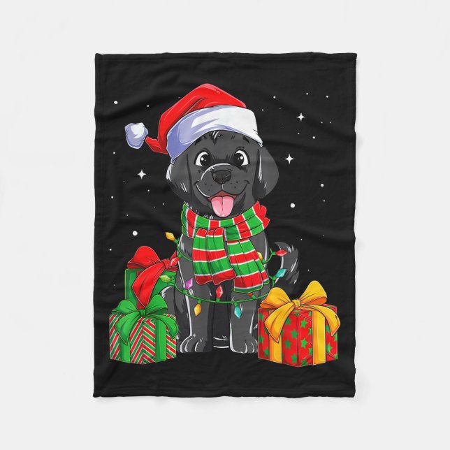 Black Labrador Retriever Christmas Lights Xmas Lab Fleecedecke (Vorderseite)