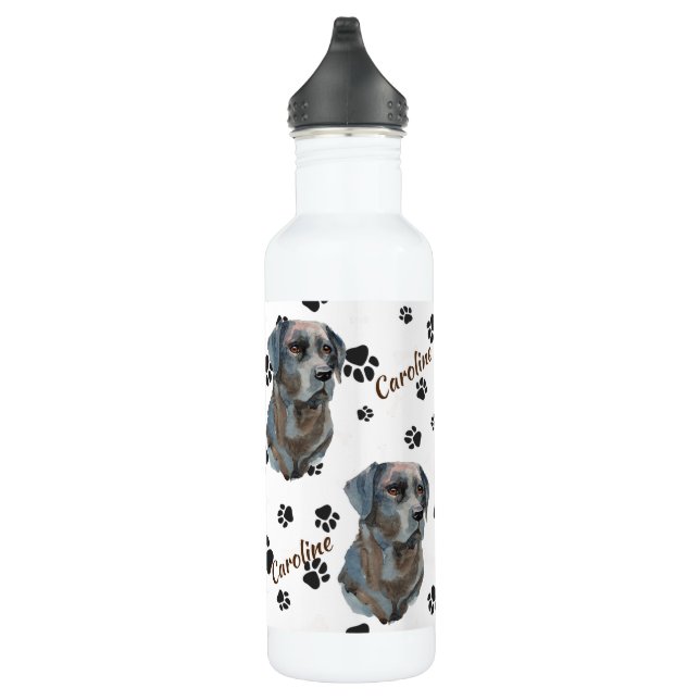 Black Labrador Retriever Dog Pawprint Edelstahlflasche (Rechts)