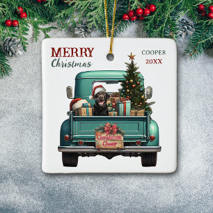 Black Labrador Retriever Dog Retro Truck Weihnacht Keramikornament