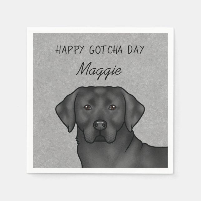 Black Labrador Retriever Happy Gotcha Day Grau Serviette (Vorderseite)