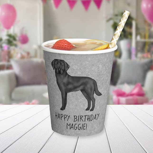 Black Labrador Retriever Hund Happy Birthday Gray Pappbecher (Von Creator hochgeladen)