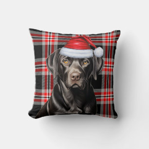 Black Labrador Retriever Karierter Weihnachtsurlau Kissen