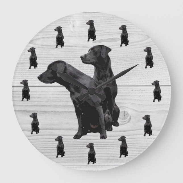 Black Labrador Retriever Large Clock Große Wanduhr (Vorderseite)